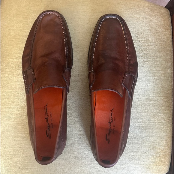 Santoni Faith Brown Leather Moc Toe Slip-On Loafer Shoes Men\'s Size 11.5 EE Wide main image 7